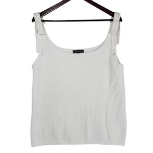 Ann Taylor White Textured Sweater Knit Tank Top with Bow Accents XL